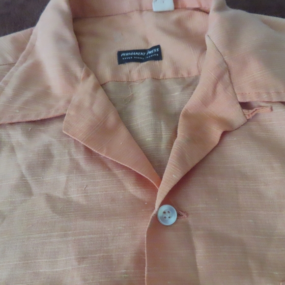 vintage 50s 60s permanent press unbranded loop collar shirt orange L 16-16.5 - Picture 8 of 10